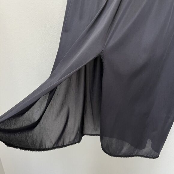 Vassarette | Slip Skirt Lingerie Size Large Y2K Black Nylon Lace Trim 16” Slit - Picture 4 of 6